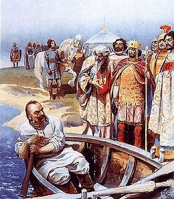 Картина Клавдия Лебедева «Святослав встречается с Иоаном I Цимисхием, византийским императором с 969 по976 годы. Фото:Wikipedia.org