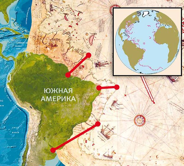 Карта Пири Рейса поражает совпадениями с современным очертанием южноамериканского материка.
